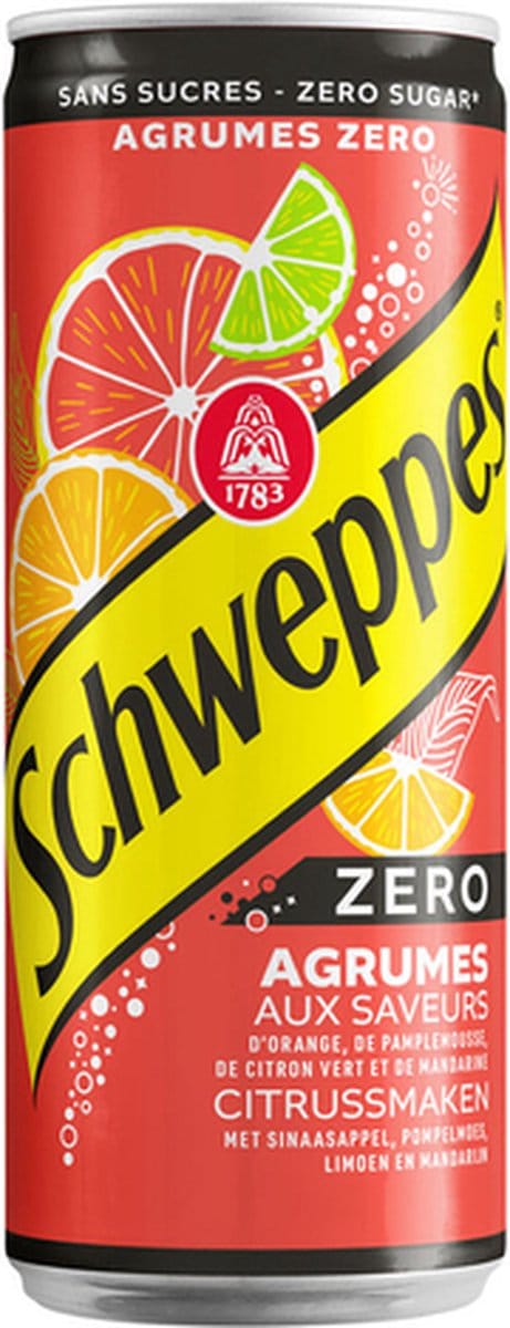 Schweppes Agrum Zero frisdrank, blik van 33 cl, pak van 24 stuks
