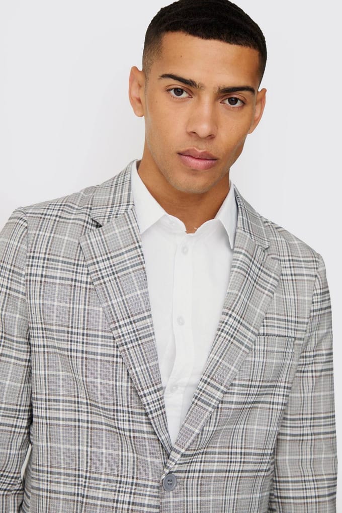 Check Weave Slim Fit Suit Jacket | Natural | Size 46