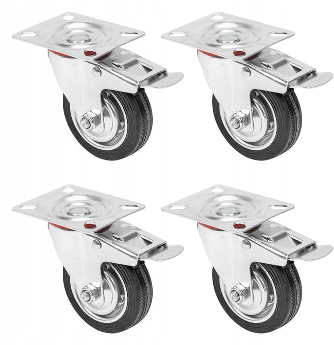 4x Zwenkwielen 75mm met Rem - Max 200kg Draagvermogen