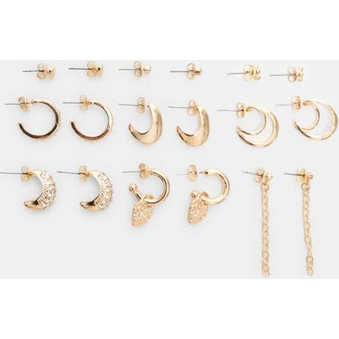Stradivarius Set van 9 emaille oorbellen met ketting  Goud OS