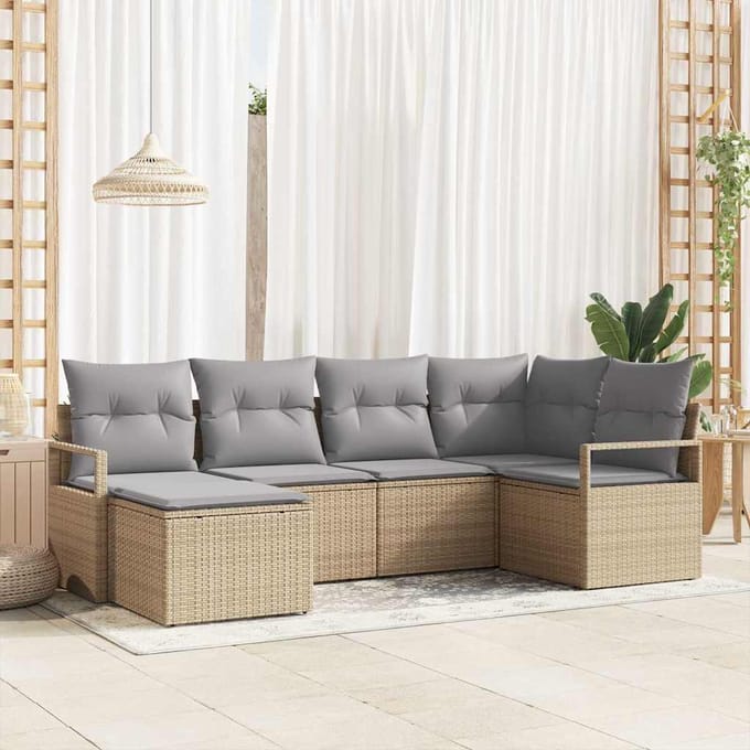 vidaXL Bankstel 6 st Beige poly rattan