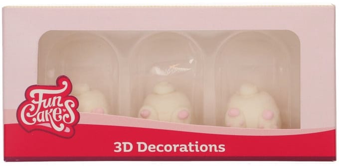 FunCakes Suikerdecoraties - 3D Bunny Butts - 3 Stuks - Eetbare Taartdecoratie
