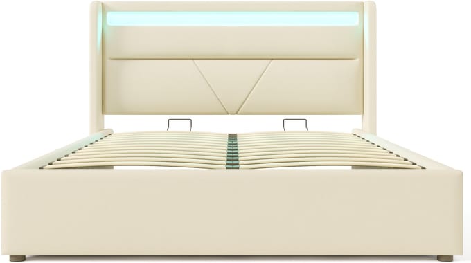 COVREO Stauraumbed met LED-verlichting – 160x200 cm – Polsterbed van PU – met opbergruimte – Wit - zonder matras