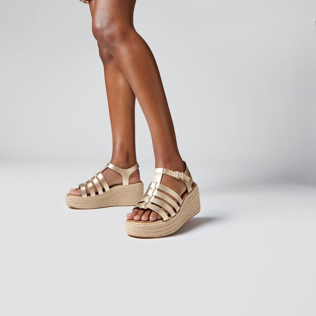 Fitflop Gouden leren espadrilles met sleehak in visserstijl