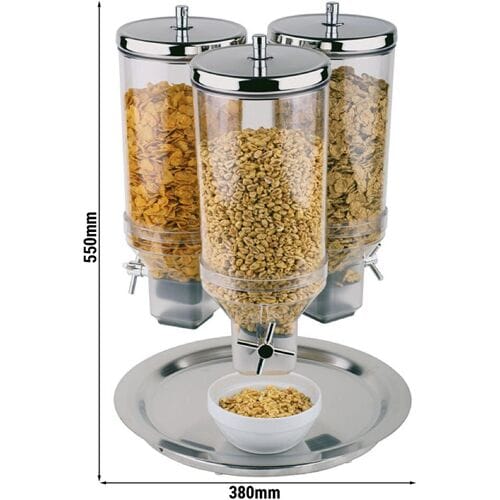 GGM Gastro Cerealienspender - ROTATION - 3 Kunstoffbehälter - 3x 4,5 Liter - Edelstahlständer
