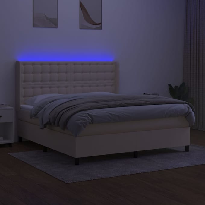 vidaXL - Boxspring - met - matras - en - LED - stof - crèmekleurig - 180x200 - cm