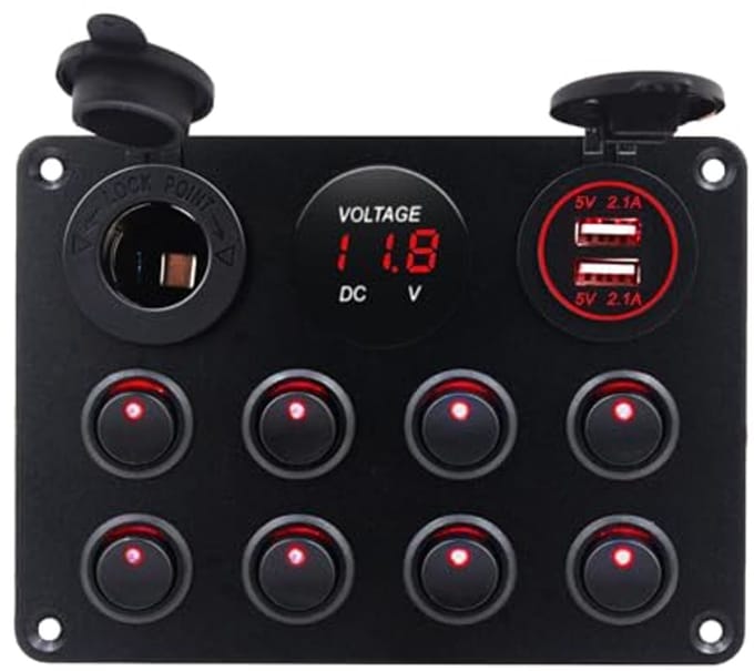 Schakelpaneel met 8 Versnellingen en Dubbele USB Oplader voor Boot, Camper en Caravan - Waterdicht en Efficiënt