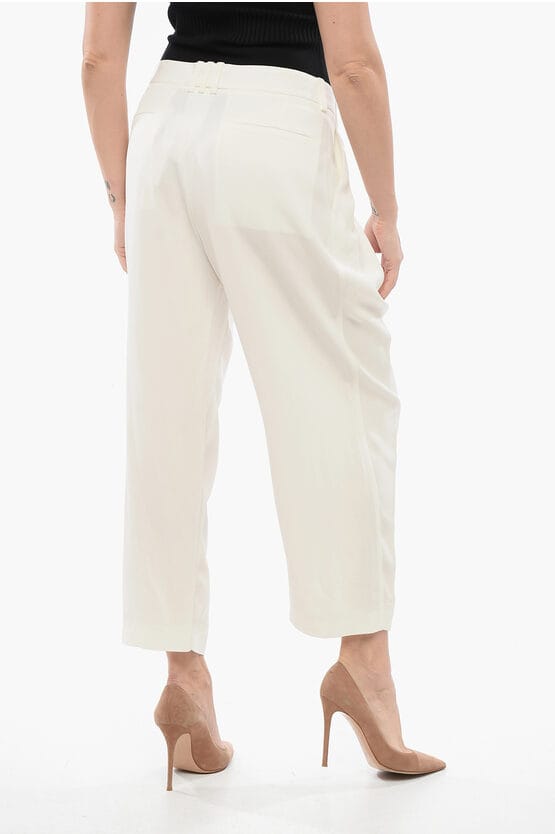 Enkelvoudig geplooide viscose taps toelopende broek in wit
