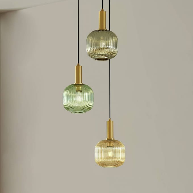 Lindby - hanglamp - 3lichts - Glas, ijzer - H: 18 cm - E27 - groen, amber, rookgrijs