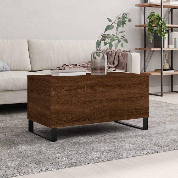 vidaXL - Salontafel - 90x44,5x45 - cm - bewerkt - hout - bruin - eikenkleur
