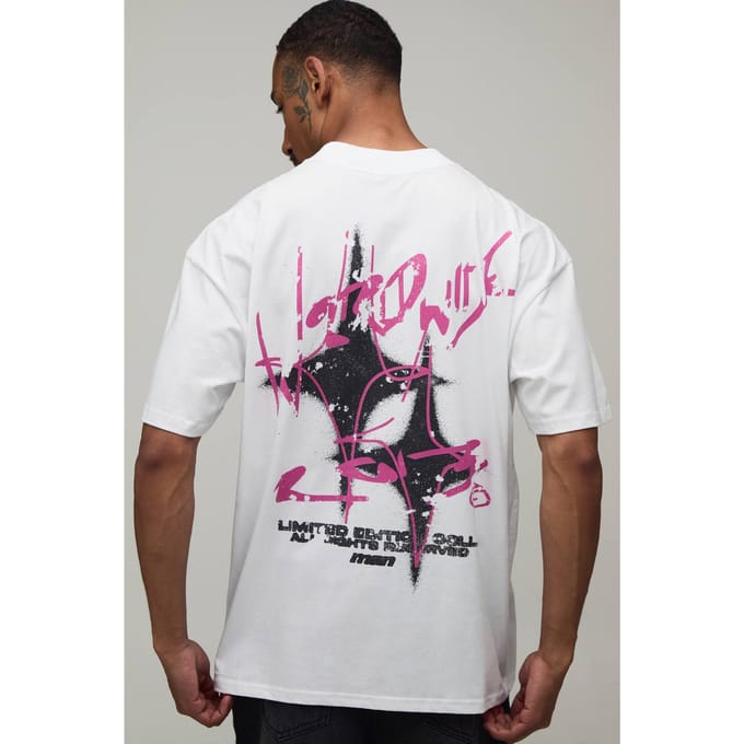 Wit Oversized T-shirt Met Ster Graffiti Doodle Print | White | Size Medium