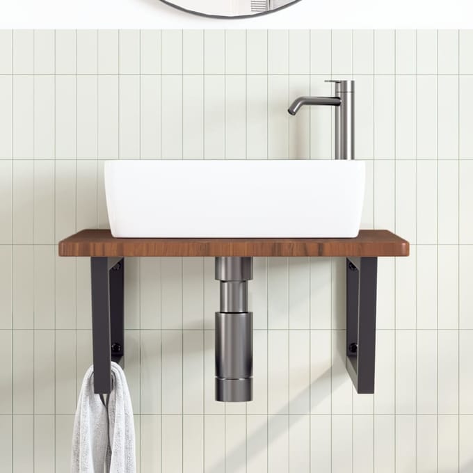 vidaXL - Badkamer - wandschap - staal - en - massief - eikenhout