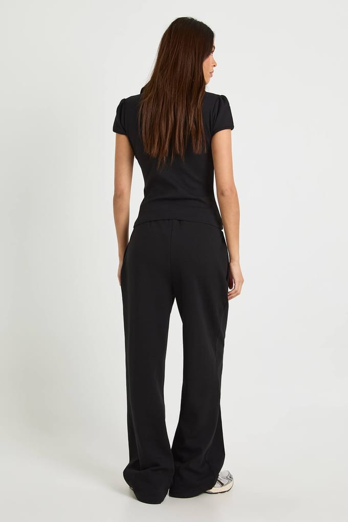 boohoo Dames Interlock wijde pijpenbroek | Zwart | Maat: 40