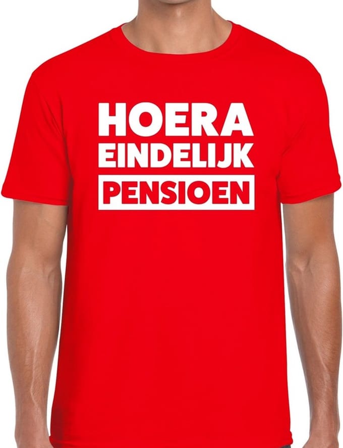 Hoera eindelijk pensioen rood t-shirt voor heren - rood pensioen shirt M