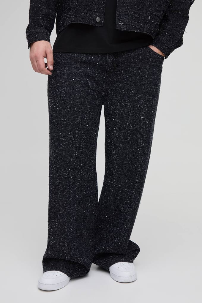 Plus Getextureerde Denim Relaxed Fit Jeans | Black | Size 42