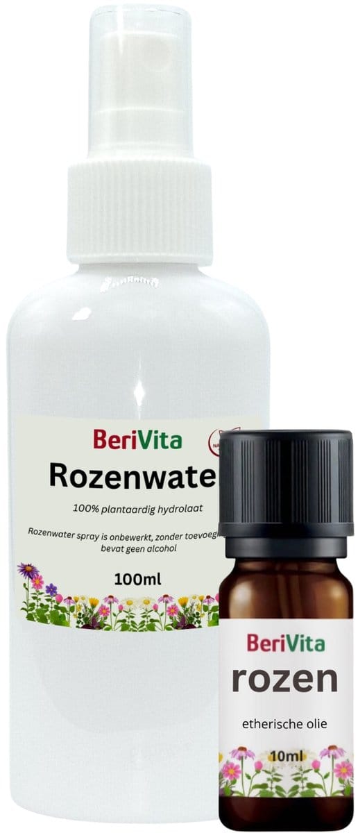 Combinatieset: Rozenolie 10ml en Rozenwater 100ml Spray - Rozen Etherische Olie en Hydrosol, Hydrolaat Spray van Rozenblaadjes