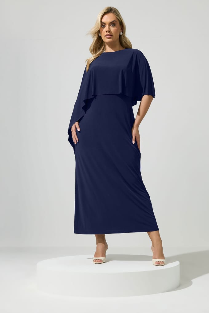 Yours London Marineblauwe Maxicapejurk Size 40