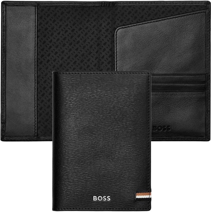 HUGO BOSS Leren Identiteitskaarthoesje Iconic Passport Case Black Zwart
