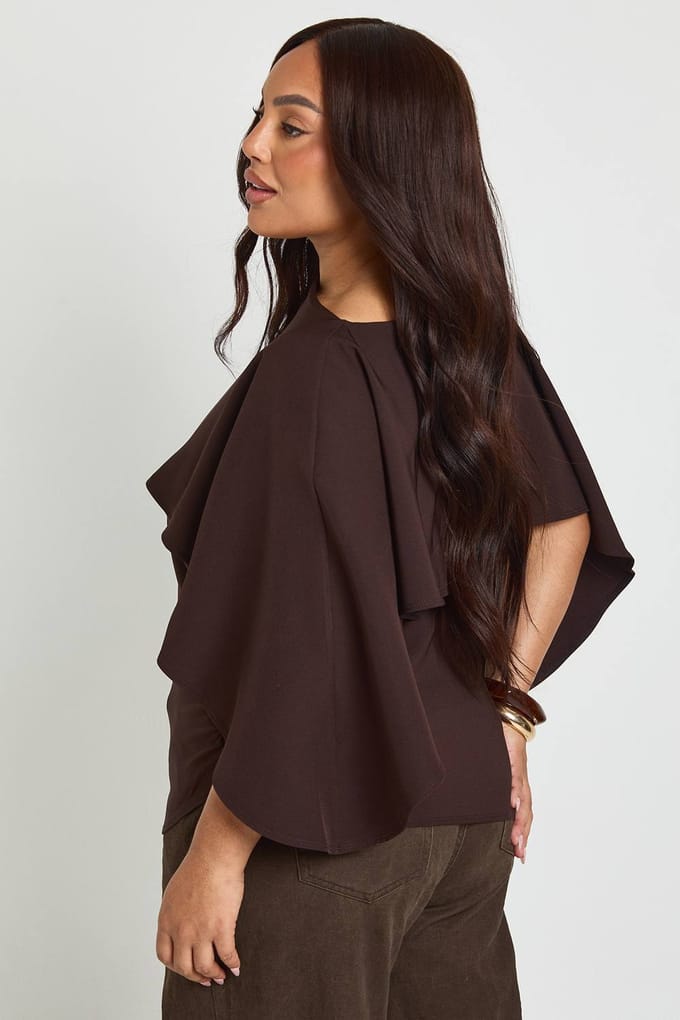boohoo Dames Plus Cape Overlay Top | Bruin | Maat: 44
