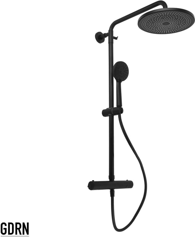 GDRN | Regendouche met Thermostaatkraan - Mat Zwarte Douche Set - Hoofddouche 25 centimeter