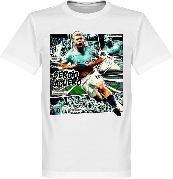 Sergio Aguero Comic T-Shirt - Wit - 5XL