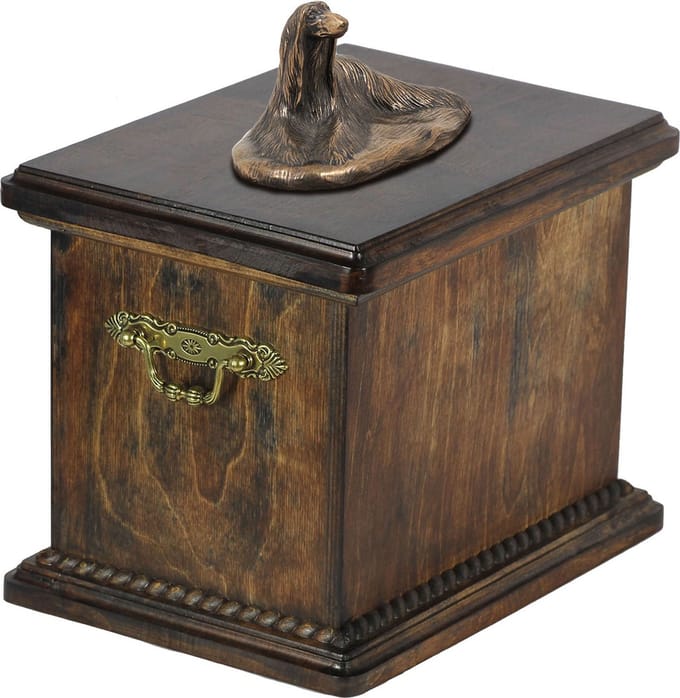 Elegante urn voor de as van een Afghaanse Hound met beeldje
