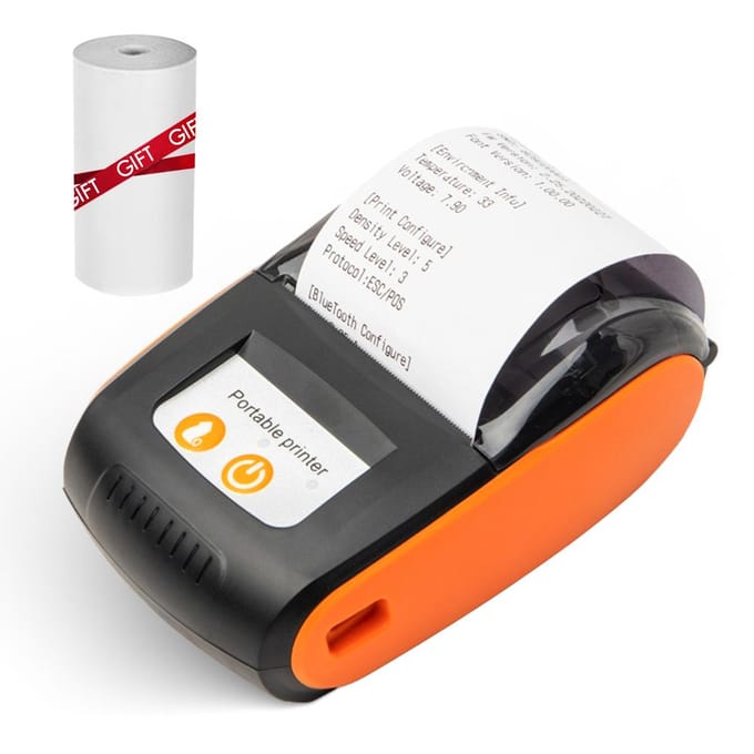 Imprimante de reçus Portable 58mm, Mini impression thermique sans fil BT USB, imprimante Mobile avec écran de 2 pouces orange
