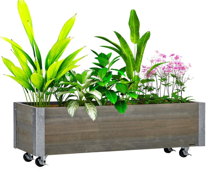 Outsunny-Tuinbed-Sparrenhout-96x30.6x30cm-Grijs