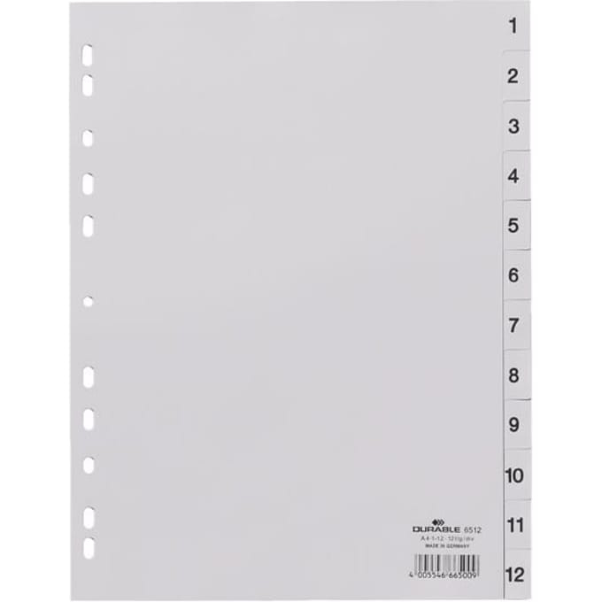Durable 6512 Register Din A4 1-12 Kunststof Grijs 12 Tabbladen 651210