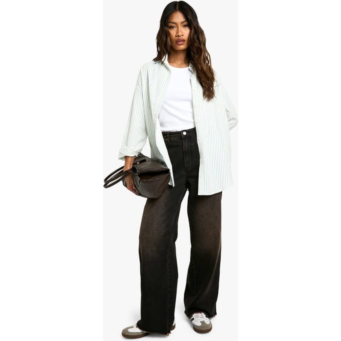 boohoo Dames Oversized Fijn Gestreept Shirt | Ivory | Maat: 8