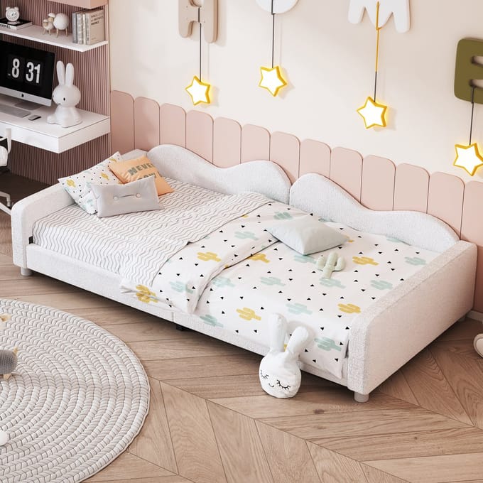 Slaapbank 90x200cm Kinderbed Zonder matras Gestoffeerd bed Jeugdbed Wit