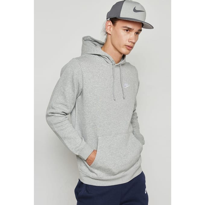 Nike Club pullover hoodie geborduurd logo in grijs