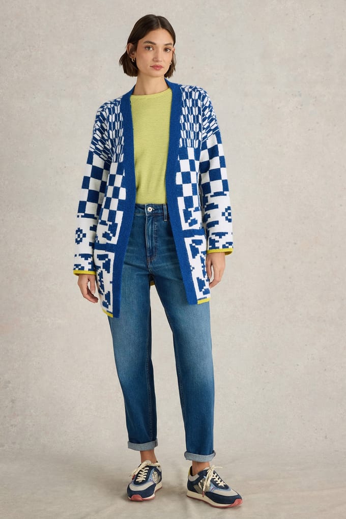 White Stuff Geo Mix Cardi Blue Multi Taglia: S | Cardigan Outlet | Donna | Blu