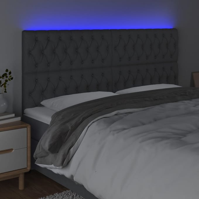vidaXL - Hoofdbord - LED - 180x7x118/128 - cm - stof - donkergrijs