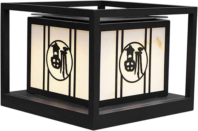 Tuinpostlicht LED - Solar lantaarn - Buitenverlichting - Regendichte constructie - 32x32x24cm - Zwart