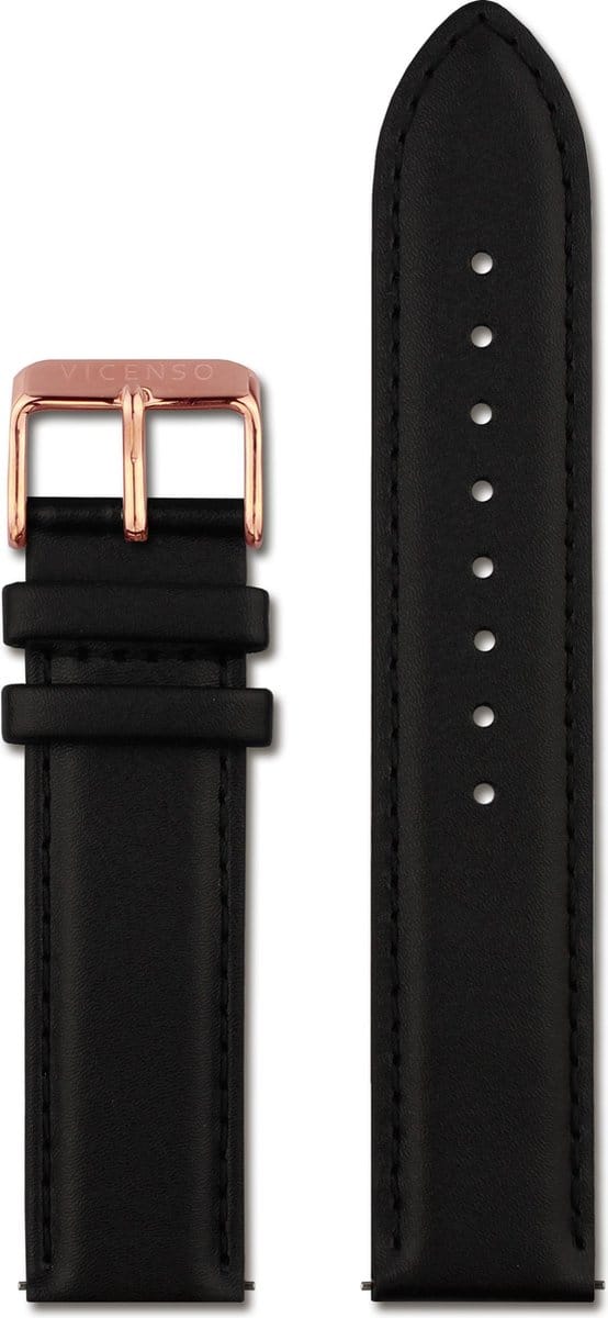 VICENSO LEATHER STRAP VIS003 BLACK/ROSE GOLD 20 MM