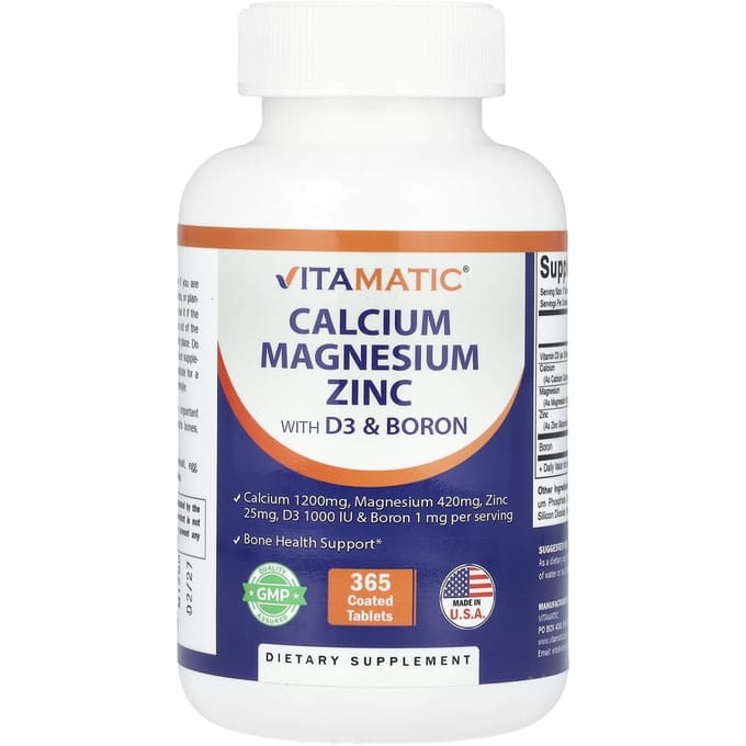 Vitamatic, Calcium, Magnesium, Zink (met D3 en Borium), 365 Gecoate Tabletten