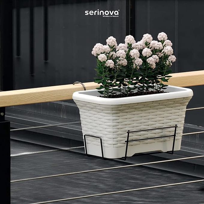 3st Rieten balkon bloembak 6.5L wit kunststof 33x20x18 met drainage