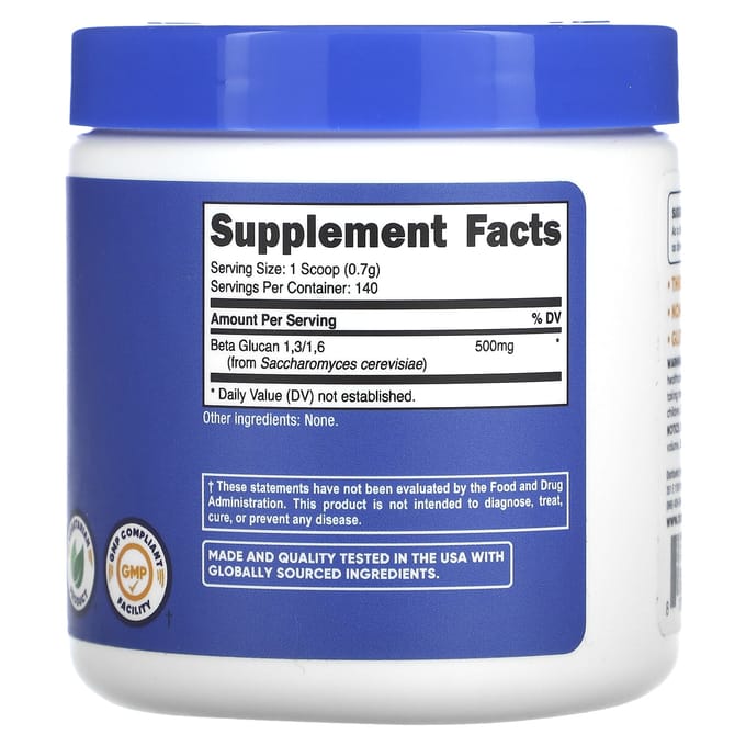 Nutricost, Bêta-glucane 1,3/1,6, sans saveur, 500 mg, 3,5 oz (100g)