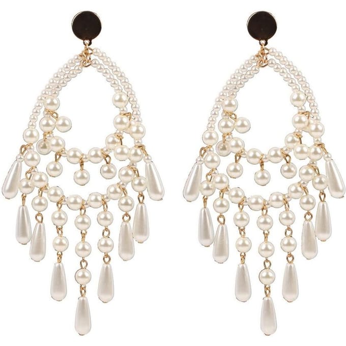 5p Métal Doré Fait Main Perle Grand Pour Femmes Boucles d'Oreilles Pendantes Mode Fête Déclaration Long Bijou Gros white