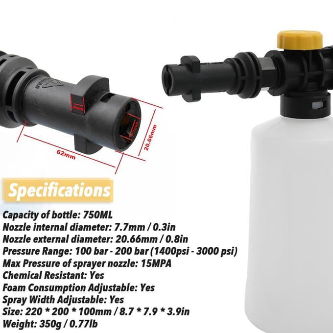 750ML Sneeuwschuimlans Auto Hogedrukreinigers Zeepschuimgenerator met verstelbare spuitmond black