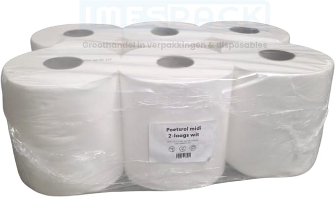 Handdoekrol - Poetsrol - Midi - 2laags - 6 rollen - Cellulose