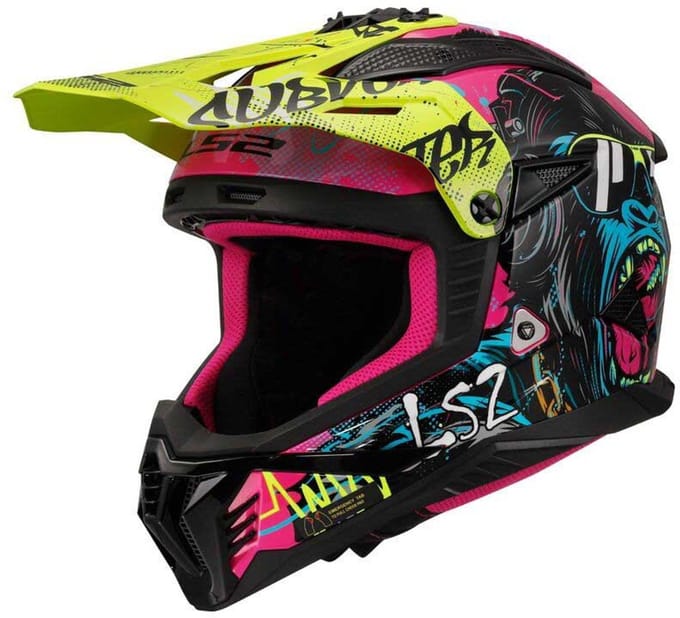 LS2 MX708 Fast II Gorilla Paars H-V Geel Offroad Helm - Helm