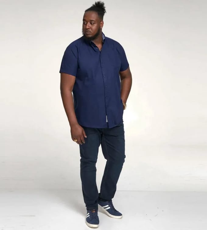 DUKE 555 JAMES OVERHEMD KORTE MOUW BLAUW BIG SIZE MAAT 5XL