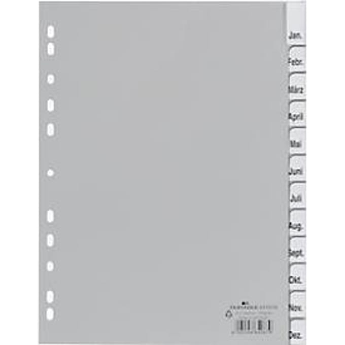 DURABLE PP-indexbladen met verwisselbare tabs, kalender/getallen jan.-dec./1-12, grijs