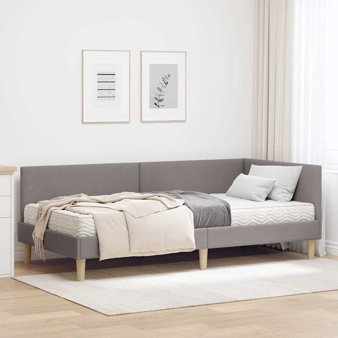 vidaXL - Hoekbedframe - met - Matras - 2 - st - Taupe - 100 - x - 200 - cm - Stof