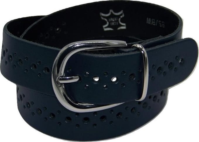 100% leer- 3 cm breed - Damesriem met gaatjes - Donkerblauw - taillemaat 100 cm.