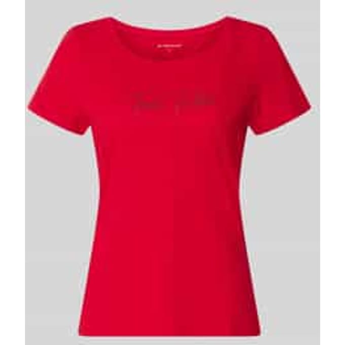 Tom Tailor - T-shirt met glitterlogo - Maat M - soft scarlet red