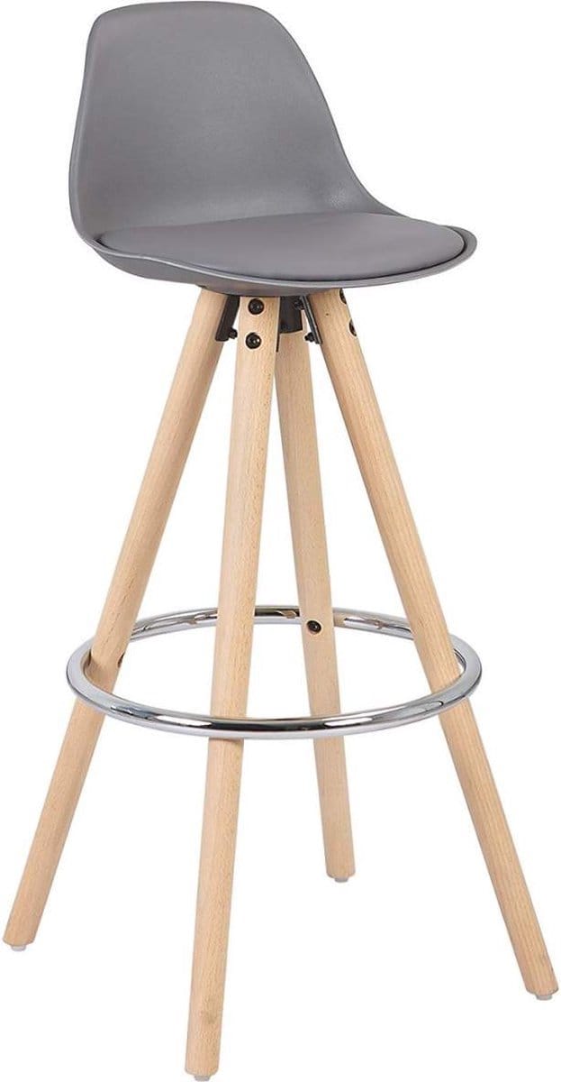 Hoge Barkruk - Grijs - Kunstleer - Zithoogte 75cm - Met rugleuning - Set van 1