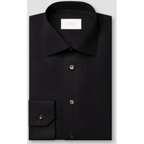 Eton Overhemd Luxury Semi Solid Supima 120 Piqué Zwart / male